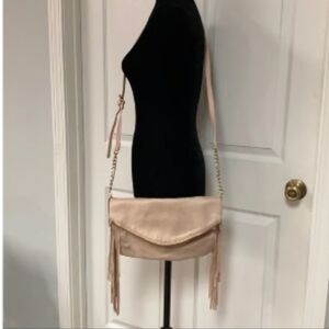 Cato pink faux suede crossbody/clutch with fringe